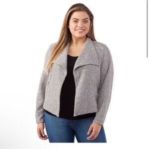 Calvin Klein Beige Flyaway Tweed Jacket Size XL Open Front Cardigan Business
